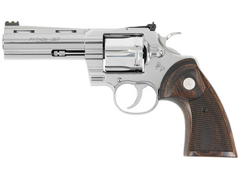 Colt Mfg PYTHONSP4WFTG Python Target 357 Mag/38 Special 6 Shot 4.25" Polished Stainless Steel Recessed Target Vent Rib Barrel, Cylinder & Frame, Walnut w/Medallion Grip, Exposed Hammer