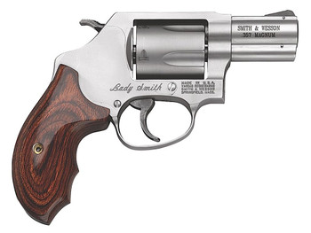 Smith & Wesson 162414 Model 60 Ladysmith *CA Compliant J-Frame 357 Mag/38 Special +P 5 Shot 2.12" Satin Stainless Steel Barrel, Satin Cylinder, Satin Stainless Steel Frame, Wood Grip, Exposed Hammer