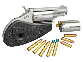 North American Arms 22MSCHG Mini-Revolver 22 LR/22 WMR 5 Shot 1.13" Stainless Steel Barrel, Frame & Cylinder, Black Synthetic Holster Grip, Exposed Hammer