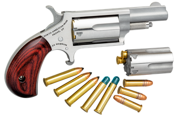 North American Arms 22MC Mini-Revolver  22 LR/22 WMR 5 Shot 1.63" Stainless Steel Barrel, Frame & Cylinder, Rosewood Grip, Exposed Hammer                                                               