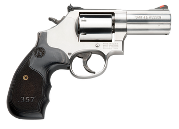 Smith & Wesson 150853 Model 686 Plus 357 Mag 7rd Shot 3" Satin Stainless Steel Barrel, Cylinder & Frame, Black/Silver Custom Wood Grip                                                                  