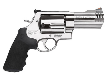 Smith & Wesson 163504 Model 500 X-Frame 500 S&W Mag Stainless Steel 4" Compensated Barrel & 5rd Cylinder, Satin Stainless Steel X-Frame, Includes Two Muzzle Brakes & Internal Lock
