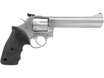 Taurus 2-660069 66 Medium 357 Mag/38 Special +P 7 Shot 6" Matte Stainless Steel Barrel, Cylinder & Frame, Black Finger Grooved Rubber Grip, Transfer Bar Safety, Exposed Hammer