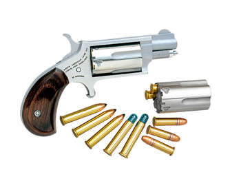 North American Arms 22MSC Mini-Revolver 22 LR/22 WMR 5 Shot 1.13" Stainless Steel Barrel, Frame & Cylinder, Rosewood Birdshead Grip Exposed Hammer
