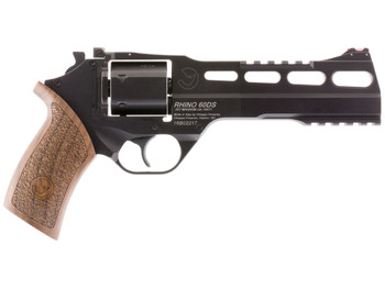 Chiappa Firearms 340221 Rhino 60DS Small Frame 357 Mag 6 Shot, 6" Black Anodized Steel Vent Rib Barrel, Blued Steel Cylinder, Black Anodized Aluminum Frame, Walnut Grip, Concealed Hammer