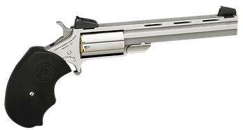 North American Arms MMTL Mini-Master *CA Compliant 22 LR 5 Shot 4" Stainless Steel Vent Rib Barrel, Stainless Steel Frame, Stainless Cylinder, Black Finger Grooved Rubber Grip, Exposed Hammer         