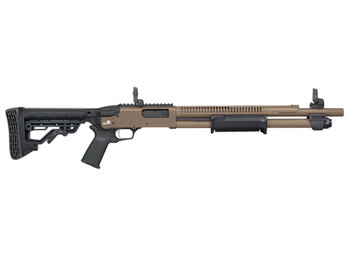 Mossberg 50758 590R 12 Gauge Pump 3" 6+1 18.50" Flat Dark Earth Cerakote Heat Shield Barrel, Flat Dark Earth Cerakote Steel Receiver, Black AR Mil-Spec Adjustable Synthetic Stock, Black Magpul Grip