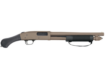 Mossberg 50653 590 Shockwave 12 Gauge 5+1 3" 14.375" Heavy Barrel, Flat Dark Earth Cerakote, Dual Extractors, Drilled & Tapped Receiver, Corncob Forend w/Strap, Raptor Birdshead Grip Stock