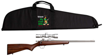 Crickett KSA2238BSC My First Rifle Package 22 S/L/LR Single Shot 16.10" Stainless Steel Barrel & Receiver, American Walnut Fixed Stock, 4x32 Scope                                                      