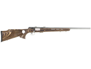 Savage Arms 94725 93 BTVS Full Size 22 WMR 5+1 21" Satin Stainless Heavy Barrel, Satin Drilled & Tapped Stainless Steel Receiver, Natural Brown Thumbhole Laminate Stock, Right Hand