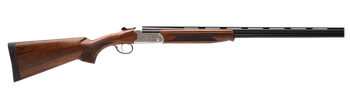 Stevens 22595 555 E Full Size 410 Gauge Break Open 3" 2rd 26" Black Satin Over/Under Vent Rib Barrel, Engraved Satin Silver Aluminum Receiver, Fixed Satin Turkish Walnut Stock, Ambidextrous           