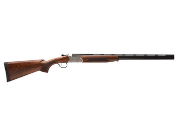 Stevens 22595 555 E Full Size 410 Gauge Break Open 3" 2rd 26" Black Satin Over/Under Vent Rib Barrel, Engraved Satin Silver Aluminum Receiver, Fixed Satin Turkish Walnut Stock, Ambidextrous