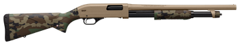 Winchester Repeating Arms  SXP Defender 20 Gauge 3" 5+1 (2.75") 18" Barrel, FDE Drilled & Tapped Rec, Woodland Camo Textured Stock, Tactical  Ribbed Forearm, Inflex Recoil Pad                         
