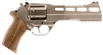 Chiappa Firearms 340224 Rhino 60DS Small Frame 357 Mag 6 Shot, 6" Nickel-Plated Steel Vent Rib Barrel & Cylinder, Nickel-Plated Aluminum Frame, Walnut Grip, Concealed Hammer                           