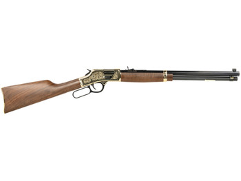 Henry H006GCD Deluxe Side Gate Full Size 45 Colt (Long Colt) 10+1 20" Blued Octagon Barrel, Polished Brass Engraved Receiver, Drilled & Tapped, Fixed American Walnut Stock Ambidextrous
