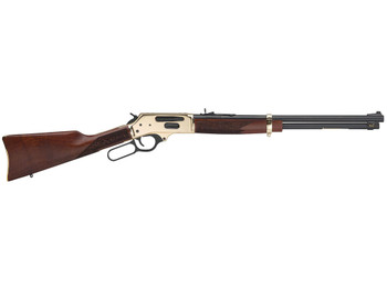 Henry H02435 Side Gate Full Size 35 Rem 5+1 20" Blued Steel Barrel, Brass Polished Drilled & Tapped Brass Receiver, American Walnut Fixed Stock, Right Hand
