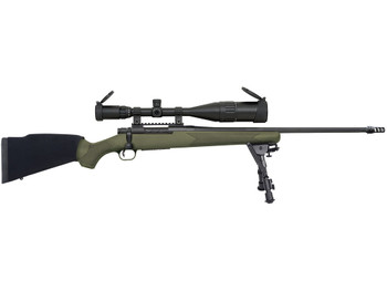 Mossberg 27924 Patriot Night Train 308 Win Caliber with 5+1 Capacity, 22" Threaded/Fluted Barrel, Matte Blued Metal Finish & OD Green Synthetic Stock Right Hand (Full Size) Includes 6-24x50mm Scope