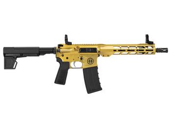 Hi-Point HP15P-556GOLD HP 15P 5.56 NATO 30+1 10.50" Black Threaded Barrel, Gold Aluminum Receiver w/Picatinny Rail, M-LOK Handguard, Blade Black Polymer Brace, Black B5 P Type 23 Grip