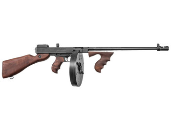 Thompson T1100D 1927A-1 Deluxe Carbine 45 ACP Caliber with 18" Barrel, 20+1 Capacity (Stick), 100+1 Capacity (Drum), Blued Metal Finish, American Walnut Stock Wood Grip Right Hand