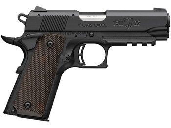 Browning 051066490 1911 Black Label Compact Frame 22 LR 10+1 3.63" Stainless Steel Barrel, Matte Black Serrated Slide, Matte Black Aluminum Frame w/Picatinny Rail, Brown Composite Grip