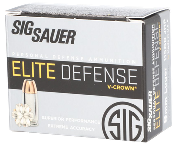 Sig Sauer E9MMA120 Elite Performance  9mmLuger 115gr V-Crown Jacketed Hollow Point 20 Per Box/10 Case                                                                                                   