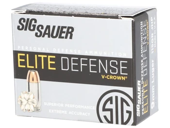 Sig Sauer E9MMA120 Elite Performance 9mmLuger 115gr V-Crown Jacketed Hollow Point 20 Per Box/10 Case