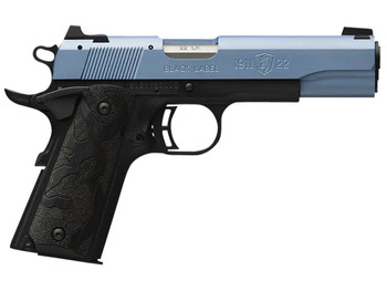 Browning 051897490 1911 Black Label Full Size Frame 22 LR 10+1, 4.25" Matte Stainless Steel Barrel, Polar Blue Cerakote Serrated Slide, Matte Black Polymer Frame w/Beavertail, Black Laminate Wood Grip