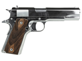 Tisas 10100513 1911 Regulator Full Size Frame 9mm Luger/38 Super 9+1 5" Stainless Steel Barrel, Polished Chrome Steel Serrated Slide, Chrome High Polished Steel Frame w/Beavertail, Turkish Walnut Grip