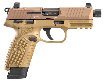 FN 66101006 502 Tactical 22 LR 10+1/15+1, 4.60" Black Steel Threaded Barrel, Flat Dark Earth Optic Ready/Serrated Slide & Polymer Frame w/Picatinny Rail, FDE Textured Polymer Grip, Ambidextrous       