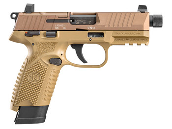 FN 66101006 502 Tactical 22 LR 10+1/15+1, 4.60" Black Steel Threaded Barrel, Flat Dark Earth Optic Ready/Serrated Slide & Polymer Frame w/Picatinny Rail, FDE Textured Polymer Grip, Ambidextrous