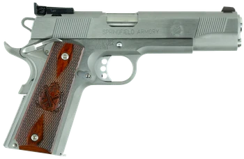Springfield Armory PI9134LCA 1911 Loaded Target *CA Complaint 9mm Luger 9+1, 5" Stainless Match Grade  Barrel, Serrated Slide & Frame w/Beavertail, Crossed Cannon Cocobolo Grip                        