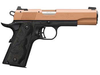 Browning 051895490 1911 Black Label Full Size Frame 22 LR 10+1, 4.25" Matte Stainless Steel Barrel, Copper Cerakote Serrated Slide, Matte Black Polymer Frame w/Beavertail, Black Laminate Wood Grip