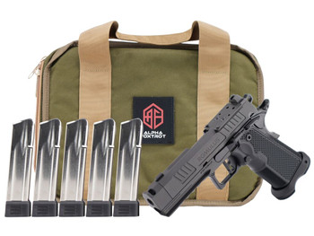 Alpha Foxtrot AA47X1QIG-XDBK20-PROM AF1911 Romulus Promo 9mm Luger 20+1 3.50" Black DLC Threaded Compensated Barrel, Black DLC Stainless Steel Optic Ready/Serrated Slide & Frame w/Beavertail & Picatin