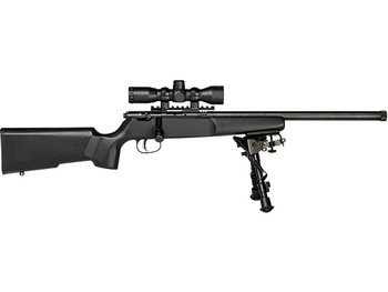 Savage Arms 13824 Rascal Target XP Youth 22 LR 1rd 16.13" Black Satin Heavy Threaded Barrel, Satin Black Drilled & Tapped Carbon Steel Receiver, Matte Black Fixed Wood Stock, 4x32mm Scope & Bipod, Rig