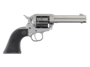 Ruger 2003 Wrangler 22 LR 6 Shot 4.62" Silver Cerakote, Silver Cerkoate Aluminum Frame & Cylinder Black Checkered Polymer Grips