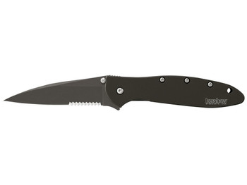 Kershaw 1660CKTST Leek 3" Folding Modified Drop Point Part Serrated Black DLC 14C28N Steel Blade Black DLC 410 Stainless Steel Handle Includes Pocket Clip