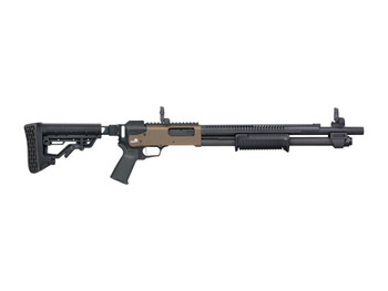 Mossberg 50233 590R 12 Gauge Pump 3" 6+1 18.50" Black Parkerized Integrated Heat Shield Barrel, Flat Dark Earth Cerakote Receiver w/Picatinny Rail, Black Chisel Folding Synthetic Stock, Black Magpul