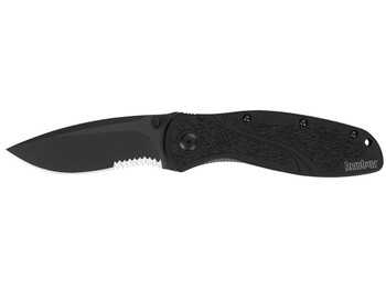 Kershaw 1670BLKST Blur 3.40" Folding Drop Point w/Recurve Part Serrated Black DLC 14C28N Steel Blade Black Anodized Aluminum Handle Includes Pocket Clip
