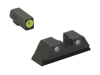 Meprolight USA 402243121 Hyper-Bright Sight Set Green Tritium Yellow Outline Front Sight-Green Tritium Black Outline Rear Sight Glock 17/17L/19/22