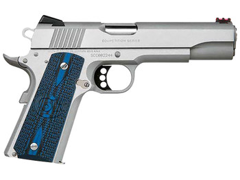 Colt Mfg O1072CCS Competition Government 9mm Luger 9+1 5" Stainless National Match Barrel, Stainless Steel Serrated Slide & Frame w/Beavertail, Checkered Blue G10 Grip, Ambidextrous
