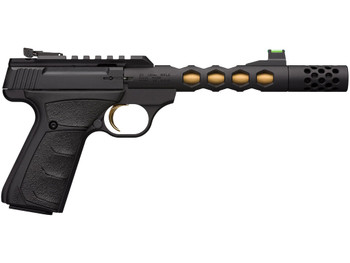 Browning 051573490 Buck Mark Plus Vision SR 22 LR 10+1 5.87" Black Anodized/Gold Cerakote/SR/Threaded Barrel, Matte Black Serrated Steel/Optic Ready Slide & Aluminum Frame Black Ultragrip FX Grip