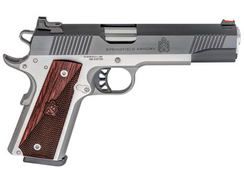 Springfield Armory PX9121L 1911 Ronin 10mm Auto 8+1, 5" Stainless Match Grade Steel Barrel, Blued Serrated Carbon Steel Slide, Stainless Steel Steel Frame w/Beavertail, Crossed Cannon Wood Grip