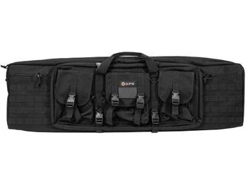 GPS Bags DRC42 Double Rifle Case Black 600D Polyester w/ 2 Padded Pistol Sleeves MOLLE Webbing & Lockable Zippers