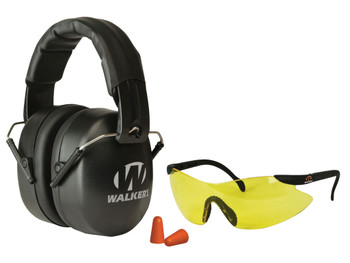 Walker's GWPFM3GFP EXT Range Shooting Muff Combo Kit Includes Foam Ear Plugs, 31 db Over the Head Shooting Muff, Sport Glasses w/Polycarbonate Lens