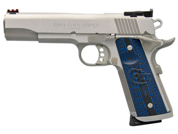 Colt Mfg O5070XE Gold Cup Trophy 45 ACP 8+1 5" Steel Barrel, Stainless Steel Serrated Slide & Frame w/Beavertail, Competition Blue G10 Grips, Right Hand