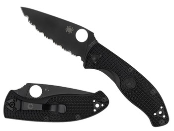Spyderco C122PSBBK Tenacious Lightweight 3.39" Folding Part Serrated Black Oxide 8Cr13MoV SS Blade/Black Bi-Directional Texturing FRN Handle Includes Pocket Clip