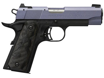 Browning 051894490 1911 Black Label Compact Frame 22 LR 10+1, 3.63" Matte Stainless Steel Barrel, Crushed Orchid Cerakote Serrated Slide, Matte Black Polymer Frame w/Beavertail
