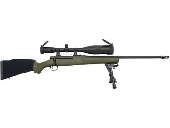 Mossberg 28122 Patriot Night Train 300 Win Mag Caliber with 3+1 Capacity, 24" Barrel, Matte Blued Metal Finish, OD Green Stock Right Hand Includes 6-24x50mm Scope & Bipod