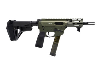 Freedom Ordance FX9P4E-ODG FX9P Elite 9mm Luger 4" Black Nitride Threaded Barrel, OD Green Anodized Aluminum Receiver w/Picatinny Rail, M-LOK Handguard, Black Polymer SB Tactical SBA5 Brace, Black Pol