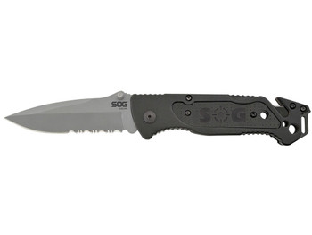 S.O.G SOG-FF24-CP Escape 3.40" Folding Clip Point Part Serrated Bead Blasted 9Cr18MoV SS Blade Black Anodized Aluminum Handle Includes Belt Clip